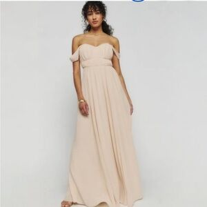 Reformation Jayde Maxi Off-Shoulder Gown, Prosecco